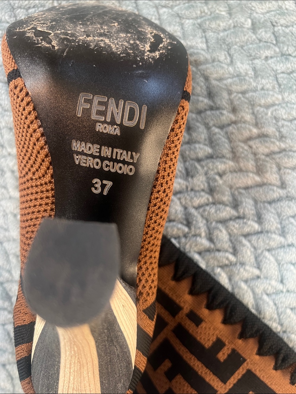 Fendi Brown and Black FF Monogram Knit Sock Boots - Picture 6 of 6